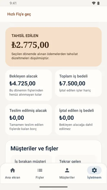 Mali istatistiklerde tahsil edilen tutar, bekleyen alacak ve toplam iş bedeli