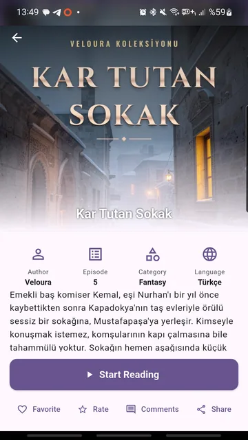 Story page showing the cover, summary and reading options