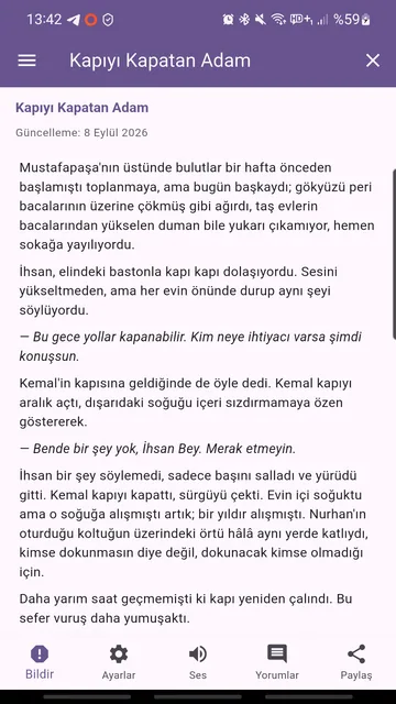 Türkçe bir bölümün okuma ekranı