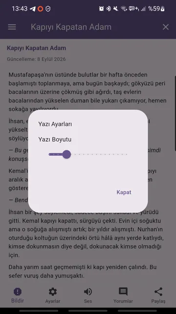 Okuma ekranındaki yazı boyutu ayarı